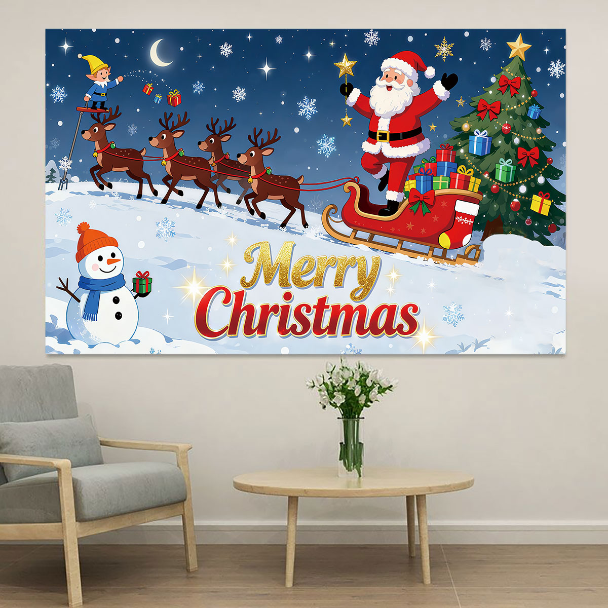 1pc Christmas Elf Santa Sleigh - Snowflake Window Decal ulasan dan harga