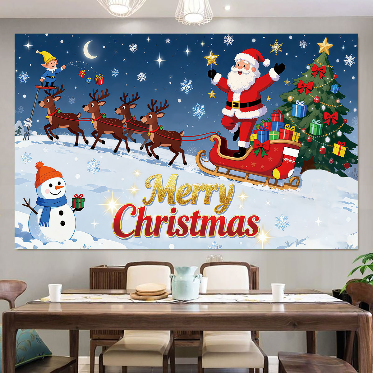 1pc Christmas Elf Santa Sleigh - Snowflake Window Decal ulasan dan harga
