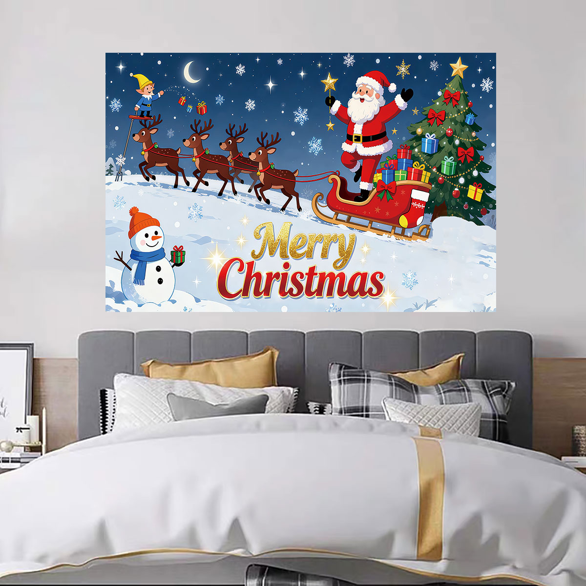 1pc Christmas Elf Santa Sleigh - Snowflake Window Decal ulasan dan harga