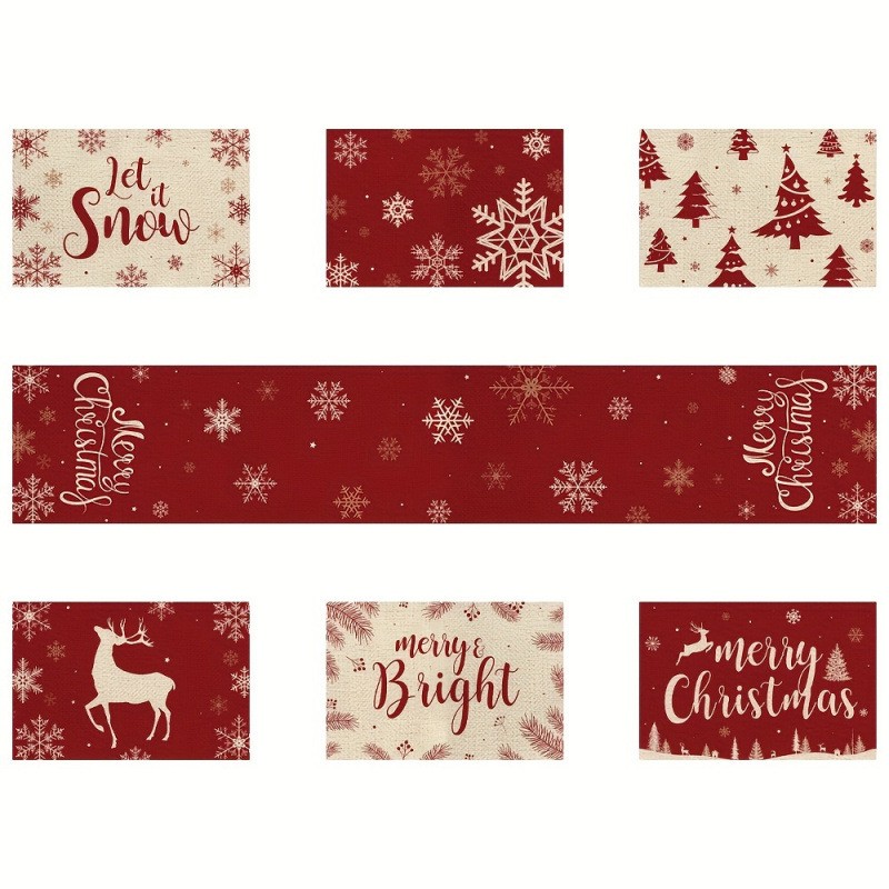 7-Piece Christmas Placemat and - Christmas Table Runner ulasan dan harga