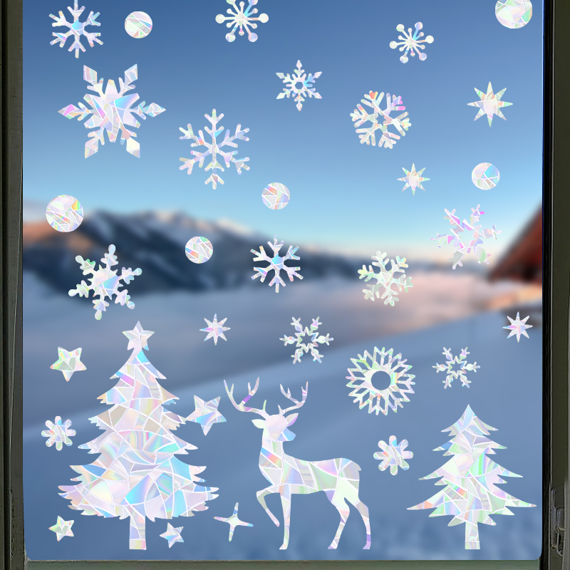 1set Christmas Snowflake Elk W - Snowflake Window Decal ulasan dan harga