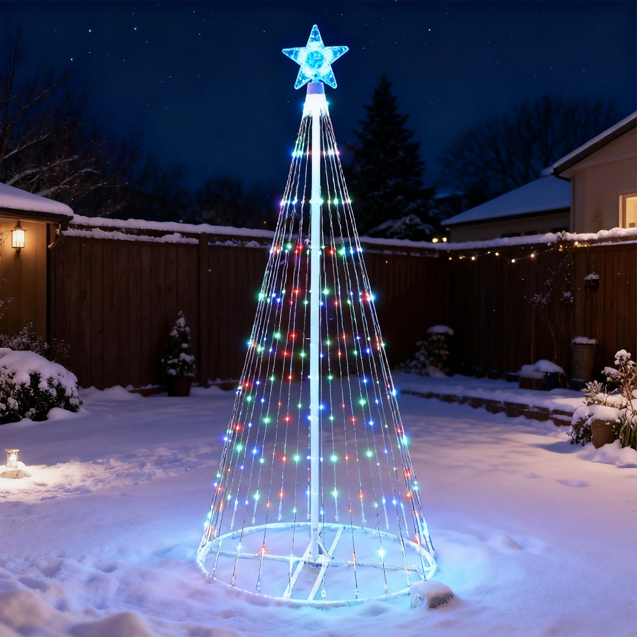 Solar-Powered LED Waterfall St - Star Tree Topper ulasan dan harga